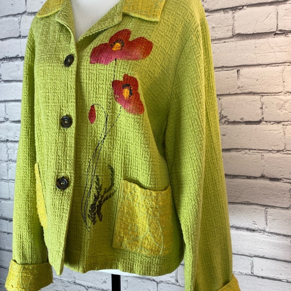 Odile Green Floral Hand Painted Lightweight Jacket Shacket Vintage Size Large - Picture 5 of 12